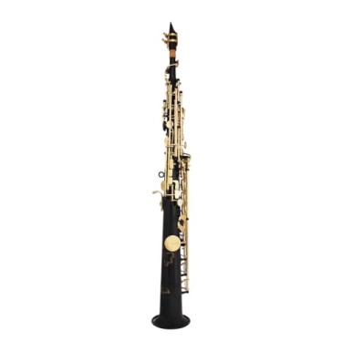 Imagem de Saxofone soprano saxofone de tubo reto em B plano, preto com chaves douradas, corpo de latão lindamente esculpido