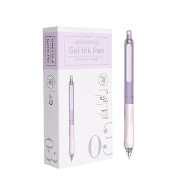 Imagem de Joucien Caneta neutra silenciosa de 0,5 mm, cabeça ST, tinta de secagem rápida, preta, caneta neutra - tubo único roxo (12 tubos/caixa)