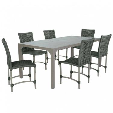 Imagem de Conjunto 6 Cadeiras Cannes Corda Náutica e Mesa Retangular Ripada 2,00m em Alumínio para Edícula, Jardim, Área, Varanda, Cozinha