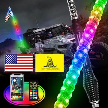 Imagem de YISWHIS Chicote de luz LED RGB colorido superbrilhante, para perseguir luzes iluminadas, base de mola, IP67, aplicativo DIY e controle remoto, Plug and Play, adequado para ATV, UTV, barco, caminhão