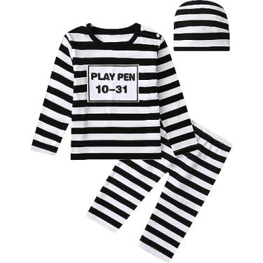 Imagem de COSLAND Fantasia de Halloween para bebês meninos e crianças pequenas, algodão, roupa inovadora, 12 meses a 3 anos, Prisioneiro listrado, 2 Anos