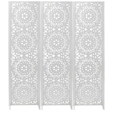 Imagem de 3 Biombo Pintado Divisoria Separador de Ambiente MDF Com Pés Preto ou Branco (Mandala, Branco)