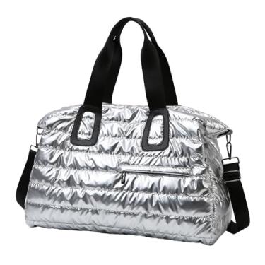 Imagem de rockible Bolsa de ginástica esportiva Bolsa de viagem Bolsa de ombro com alça ajustável para exercícios, Prata