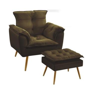 Imagem de Kit Poltrona Almofadada Decorativa Beta e Puff Lunar N-027 Veludo Marr