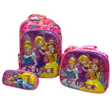 Imagem de kit mochila escolar infantil personagens tam g com estojo lancheira pa