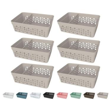 Imagem de Kit 6 Cesto Organizador Rattan c/ Divisória Removível 17x11 - Usual Ut