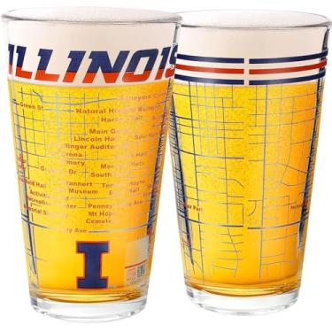 Imagem de Greenline Goods Conjunto de 2 copos de cerveja University of Illinois Pint - Logotipo colorido de Illinois e mapa do campus - Ideia de presente Fighting Illini para graduados e ex-alunos - Copos