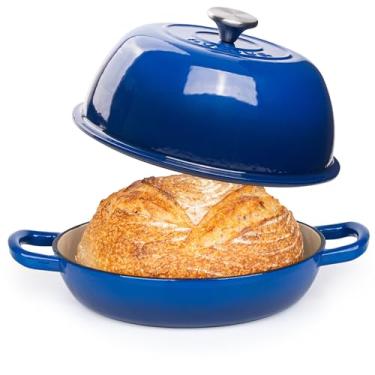 Imagem de Panela de forno holandês de ferro fundido esmaltado - Forno holandês para assar pão de fermento - Panela de pão de ferro fundido - Azul escuro, 6 Quartos, 26 cm - por Nuovva