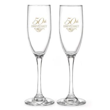 Imagem de Hortense B Hewitt Wedding Champagne Anniversary Toasting Flourish Conjunto de 2, Gold 50th Flourish