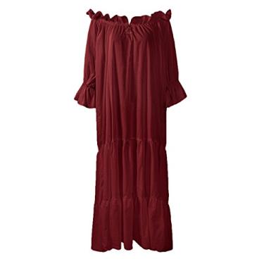 Imagem de Reminisce Boutique Fantasia de vestido renascentista clássica 100% algodão, camisa medieval com babados e manga camponesa, Borgonha, One Size