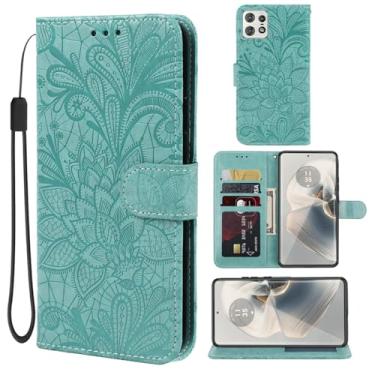 Imagem de Gufuwo Capa para Moto Edge 50 Pro, capa carteira Motorola Edge 50 Pro, capa de celular flip de couro PU com flor de renda para celular para Motorola Edge 50 Pro 5G verde