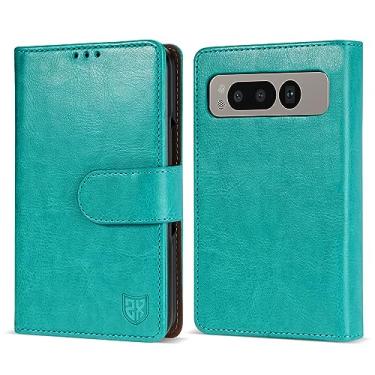 Imagem de ZZXX Capa carteira dobrável para Google Pixel com [bloqueio RFID] compartimento para cartão, fecho magnético, capa protetora dobrável de couro para carteira Pixel Fold (azul lago, 19,3 cm)