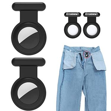 Imagem de Pacote com 2 capas compatíveis com AirTag, suporte de silicone oculto GPS infantil com pino invisível, capa antiperda para Apple Air Tag para crianças, idosos, animais de estimação, roupas (preto e