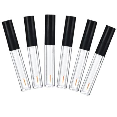 Imagem de 6 peças de tubo de delineador vazio de plástico transparente de 2 ml com tampa preta e recipiente de tubo de rímel com pincel, portátil, para viagem, porta-frascos de líquido brilhante