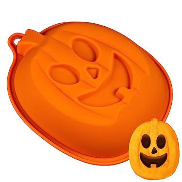 Imagem de Kamehame Forma de bolo de abóbora de Halloween, molde de bolo de abóbora de 20 cm, molde de silicone Jack O Lantern, assadeira em forma de abóbora, laranja