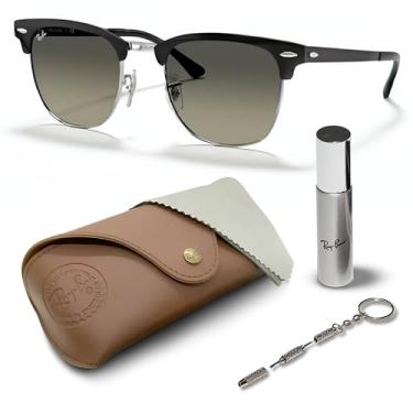 Imagem de Ray-Ban RB3716 CLUBMASTER Óculos de sol quadrados de metal com kit de óculos – almofadas de nariz ajustáveis – Óculos de sol quadrados, Armação preta polida em prata | Lente gradiente cinza, 51 mm