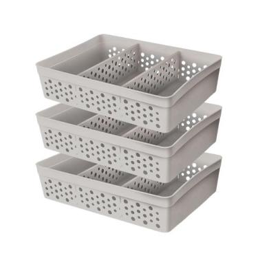 Imagem de Kit 3 Cesto Organizador Rattan c/ 2 Divisórias Tam GG P/ Joias Maquiag