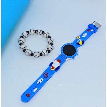 Imagem de Kit Relógio Infantil Digital Led Menino Redondo Silicone ajustável Des