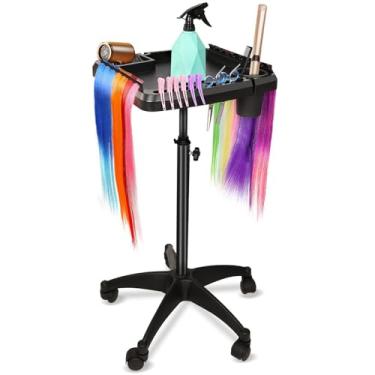 Imagem de Suporte de armazenamento de salão com rodas, carrinho de cabeleireiro ajustável em altura para cabeleireiro, carrinho móvel de salão de beleza, bandeja de ferramentas de extensão de cabelo, bandeja de