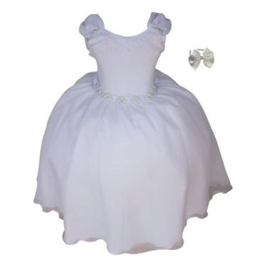Imagem de Vestido Infantil Luxo Meninas Liso Daminha Formal Com Tiara - Pingo de