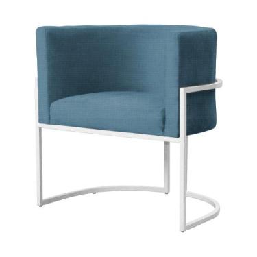 Imagem de Poltrona Luana Base  Metálica Branca Linho Azul - Vallisa Decor