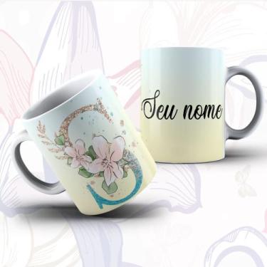 Imagem de Caneca Alfabeto Floral Glitter Personalizada Com Inicial E Nome Todas 