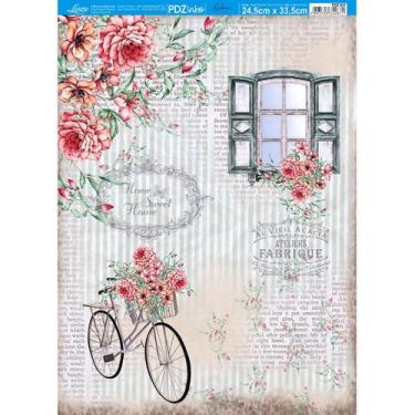 Imagem de Papel Decoupage Janela e Bicicleta Florida Pdz-021 24,5x33cm Litoarte
