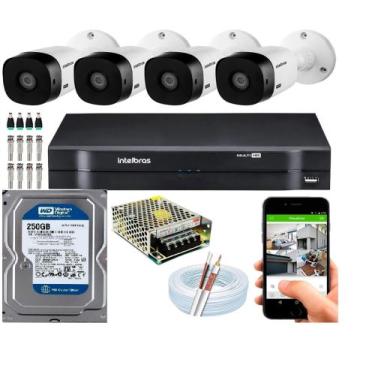 Imagem de Kit Cftv 4 Câmeras De Segurança Intelbras Bullet IR 20 metros E Dvr Mh