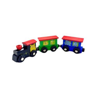 Imagem de Trem Trenzinho Madeira Vagões Colorido Montessori - Dony Toys, Bichos