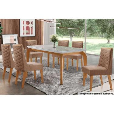 Imagem de Sala De Jantar Completa Londrina C- Tampo Madeirado C- Vidro 180x90cm E 6 Cadeiras Dafne Capuccino-animale Chocolate - Rufato
