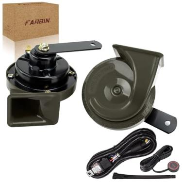 Imagem de FARBIN Buzinas de carro 12 V alto duplo tom auto caracol buzina elétrica kit com chicote de relé e interruptor para caminhão motocicleta (buzina verde e botão de fiação, 12 v)