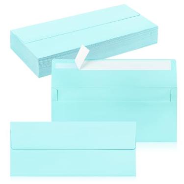 Imagem de Pacote com 50 envelopes empresariais nº 10, envelopes autoselados em azul claro padrão para envio comercial seguro e jurídico, escritório, cheques, cartas, faturas, 10 x 23 cm