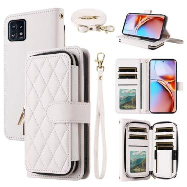 Imagem de Dswteny Argyle Capa carteira para Motorola Edge+ Plus 2023/Edge 40 Pro 5G/Moto X40 com alça de pulso, alça de ombro, bolsa com zíper, suporte para cartão de crédito, capa para celular para X +