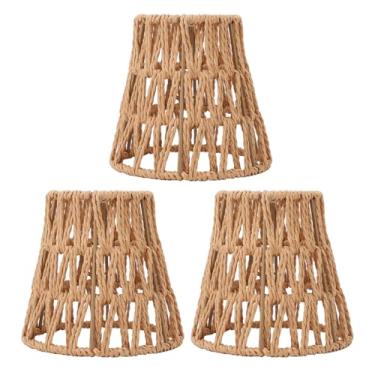 Imagem de Pacote Com 3 Abajures Boêmios, Estilo Beira-mar, Abajur Cilíndrico Tecido de Vime Com Clipe de Ferro para Abajur, Luminária Pendente e Lustre, Fácil Montagem