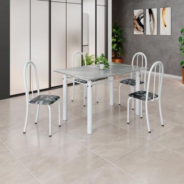 Imagem de Conjunto de Mesa Tubular 120cm X 75cm Tampo em Granito Topázio com 4 Cadeiras Iris Preto / Branco