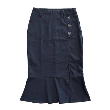 Imagem de Saia Midi De Linho Preta Com Fenda Social Tamanho G1