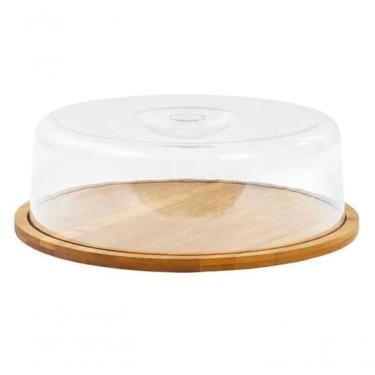 Imagem de Porta Bolo Com Tampa Ecokitchen Bambu E Acrílico 28x28 Cm - Mimo Style - Bm19160