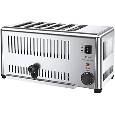 Imagem de Torradeira comercial de 6 fatias, estilo retrô, aço inoxidável escovado, 5 configurações de sombra, funções de descongelamento/reaquecimento/cancelamento, A