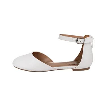 Imagem de Kassie Daniela Sapatilhas Nicole-2 para meninas, tira no tornozelo, fivela, bico fechado, sapato social Nicole-2, Poliuretano branco, 12 Little Kid