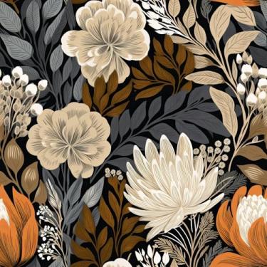 Imagem de COKCOKR Papel de parede floral marrom, 45 x 300 cm, papel de parede autoadesivo marrom/amarelo/cinza/branco para sala de estar, quarto, banheiro, armário de parede