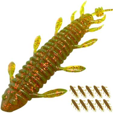 Imagem de Pristis 10 iscas macias para insetos de carruagem, isca maluca para pesca de robalo, isca de plástico durável para água salgada e água doce, isca de natação para insetos finesse, kit de equipamento