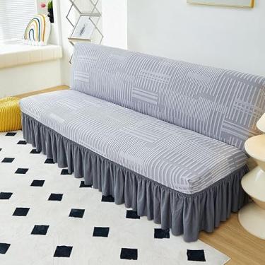 Imagem de Capa de futon sem braços com saia de babados, sofá-cama futon altamente elástica(Gray,Small (120-150cm))