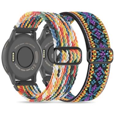 Imagem de Pacote com 2 pulseiras de nylon compatíveis com Garmin Vivoactive 6/5/3/Forerunner 570 42 mm/165/55/645/245, pulseiras de nylon elástico macio de 20 mm de substituição para Garmin Venu/Venu Sq/Venu Sq