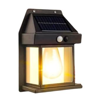 Imagem de Luminária Colonial Vintage Recarregável Solar Com Sensor de Presença Parede Externa Led Filamento Cor Preto.