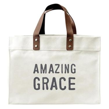 Imagem de Santa Barbara Design Studio Bolsa de ombro feminina de lona com alças de couro legítimo, Amazing Grace, 13" W x 10" H x 5" Dia