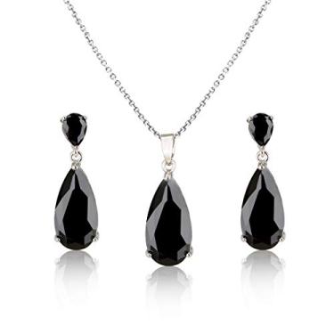 Imagem de Conjunto de joias de casamento para damas de honra – Conjunto de brincos de diamante de strass zircônia cúbica de cristal CZ em prata esterlina para noiva, mãe da noiva, festa, formatura, aniversário Preto