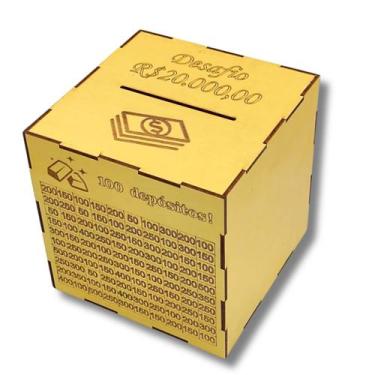 Imagem de Cofre Madeira Guarda Dinheiro Caixa Desafio 20 mil - Mdf Store