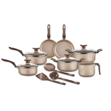 Imagem de Jogo De Panelas 10 Pçs Teflon Tampa De Vidro Bianco - Firenze