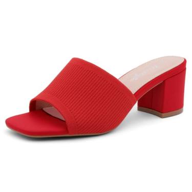 Imagem de Herstyle Salto baixo feminino – Mules sem cadarço, bico aberto quadrado 6 cm confortável sandálias de salto grosso, sapatos modernos 2025 casuais para festas, casamentos e escritório, Redkn, 35