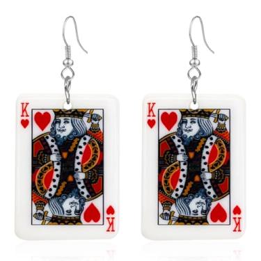 Imagem de QUSIJIA Brincos divertidos de acrílico para jogar pôquer, cartas criativas, King, pôquer, para mulheres, jogo de cassino, presente, trumpet, Acrílico, Sem pedra preciosa